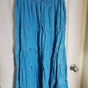 India Arts Turquoise Blue Maxi Skirt With Mirror Free Size